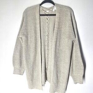 E+M Women's Boho Open Front Oversized Cardigan Sweater Lace Back Size Large Cozy